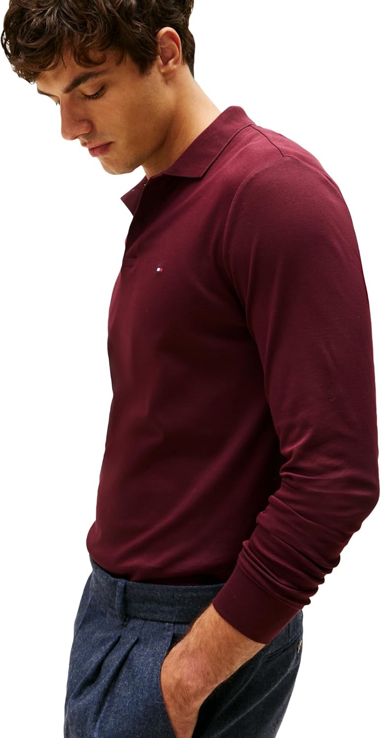image:imageTommy Hilfiger Mens Long Sleeve Casual Polo Shirts in Regular Fit with Liquid CottonDeep Burgundy