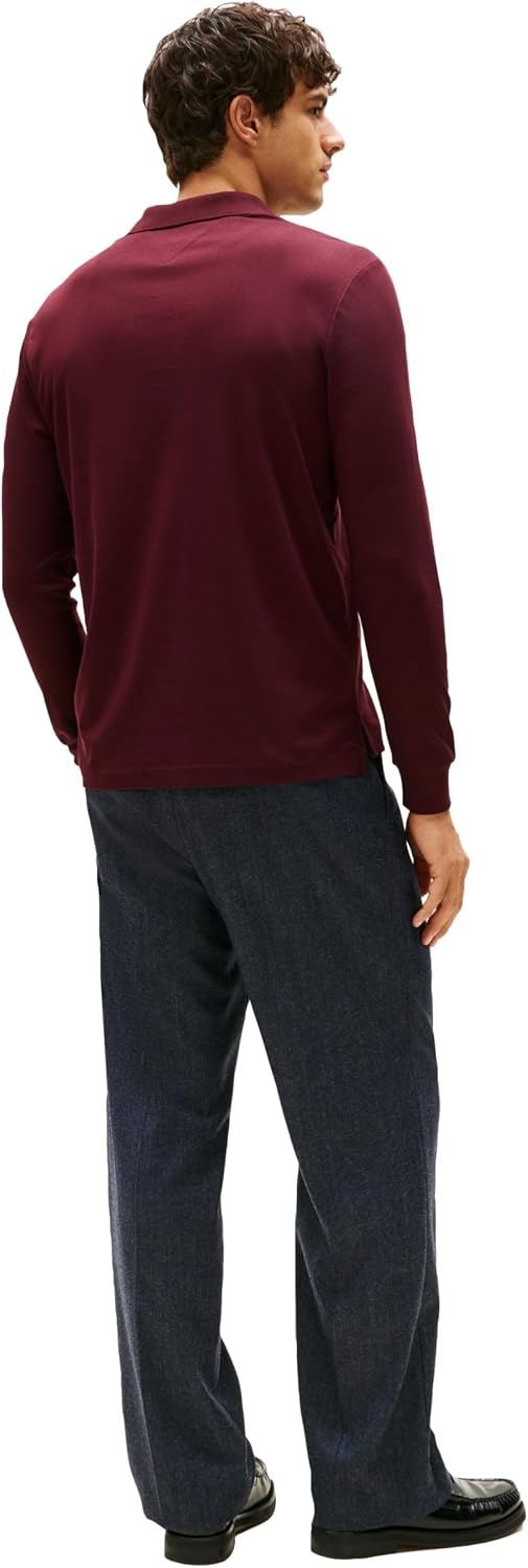 image:imageTommy Hilfiger Mens Long Sleeve Casual Polo Shirts in Regular Fit with Liquid CottonDeep Burgundy