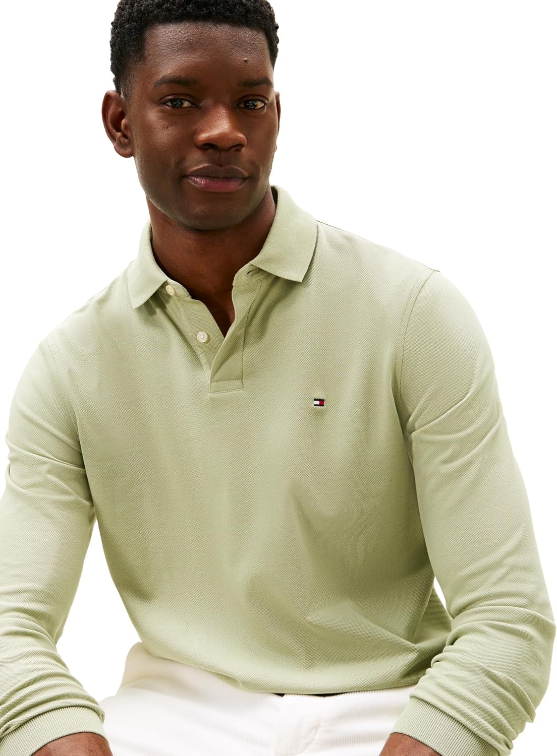 image:imageTommy Hilfiger Mens Long Sleeve Casual Polo Shirts in Regular Fit with Liquid CottonEarth Sage