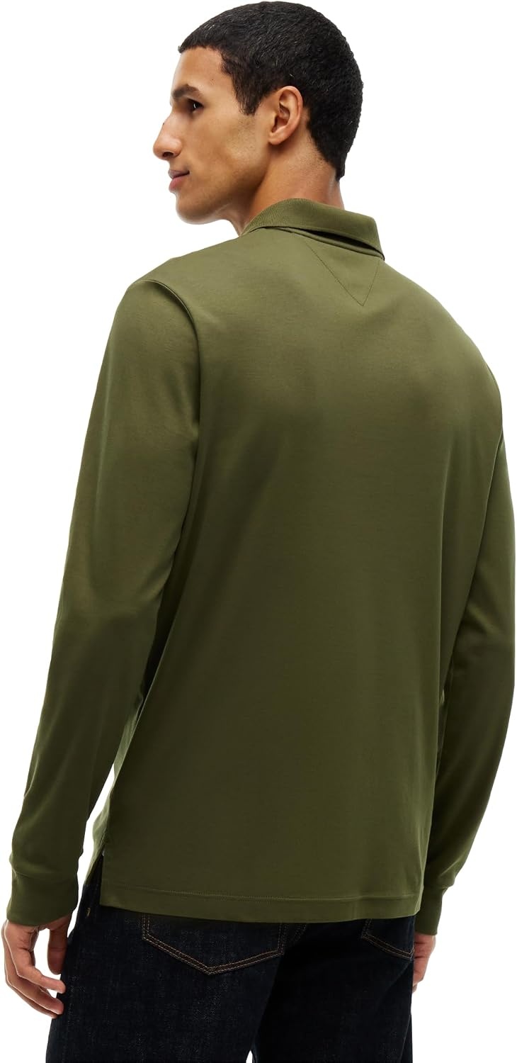 image:imageTommy Hilfiger Mens Long Sleeve Casual Polo Shirts in Regular Fit with Liquid CottonHuntsman Green