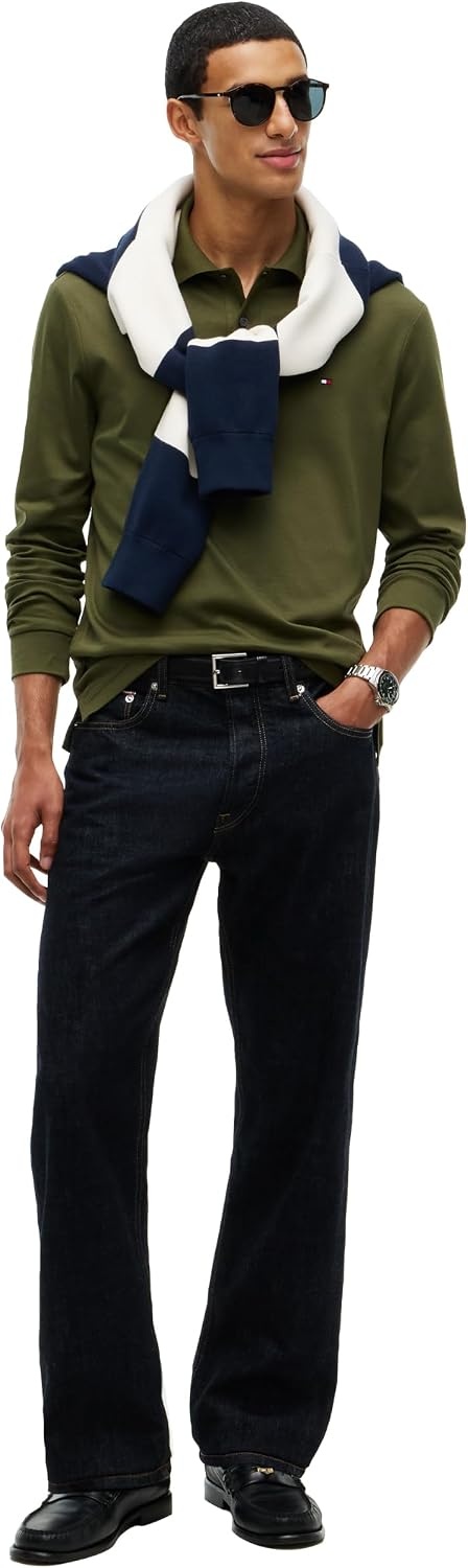 image:imageTommy Hilfiger Mens Long Sleeve Casual Polo Shirts in Regular Fit with Liquid CottonHuntsman Green