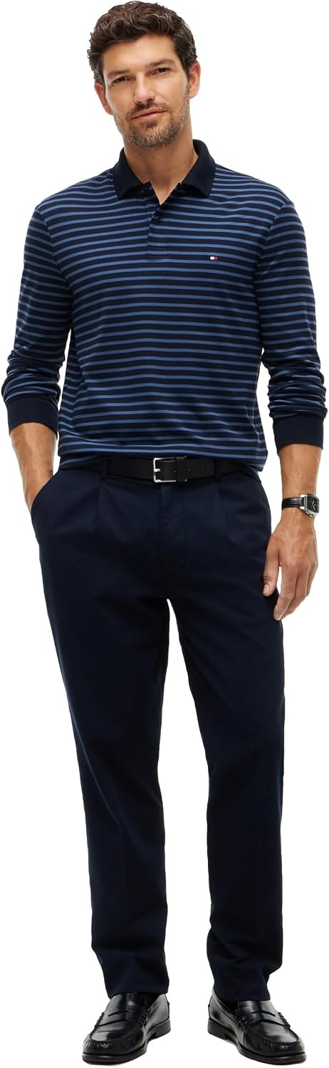 image:imageTommy Hilfiger Mens Long Sleeve Casual Polo Shirts in Regular Fit with Liquid CottonNavy Blue Aegean Sea