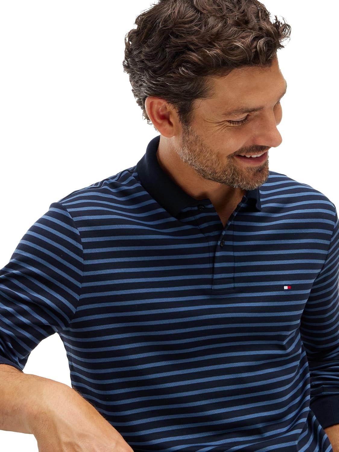 image:imageTommy Hilfiger Mens Long Sleeve Casual Polo Shirts in Regular Fit with Liquid CottonNavy Blue Aegean Sea