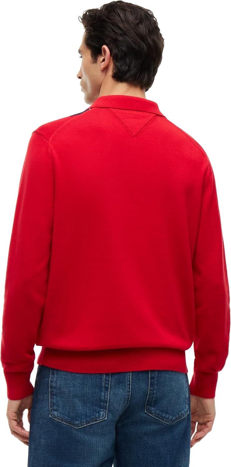 image:imageTommy Hilfiger Mens Long Sleeve Cotton Argyle Polo SweaterMedium Red