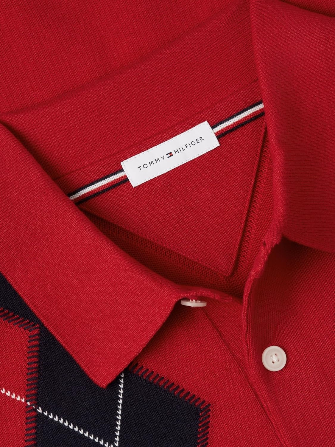 image:imageTommy Hilfiger Mens Long Sleeve Cotton Argyle Polo SweaterMedium Red