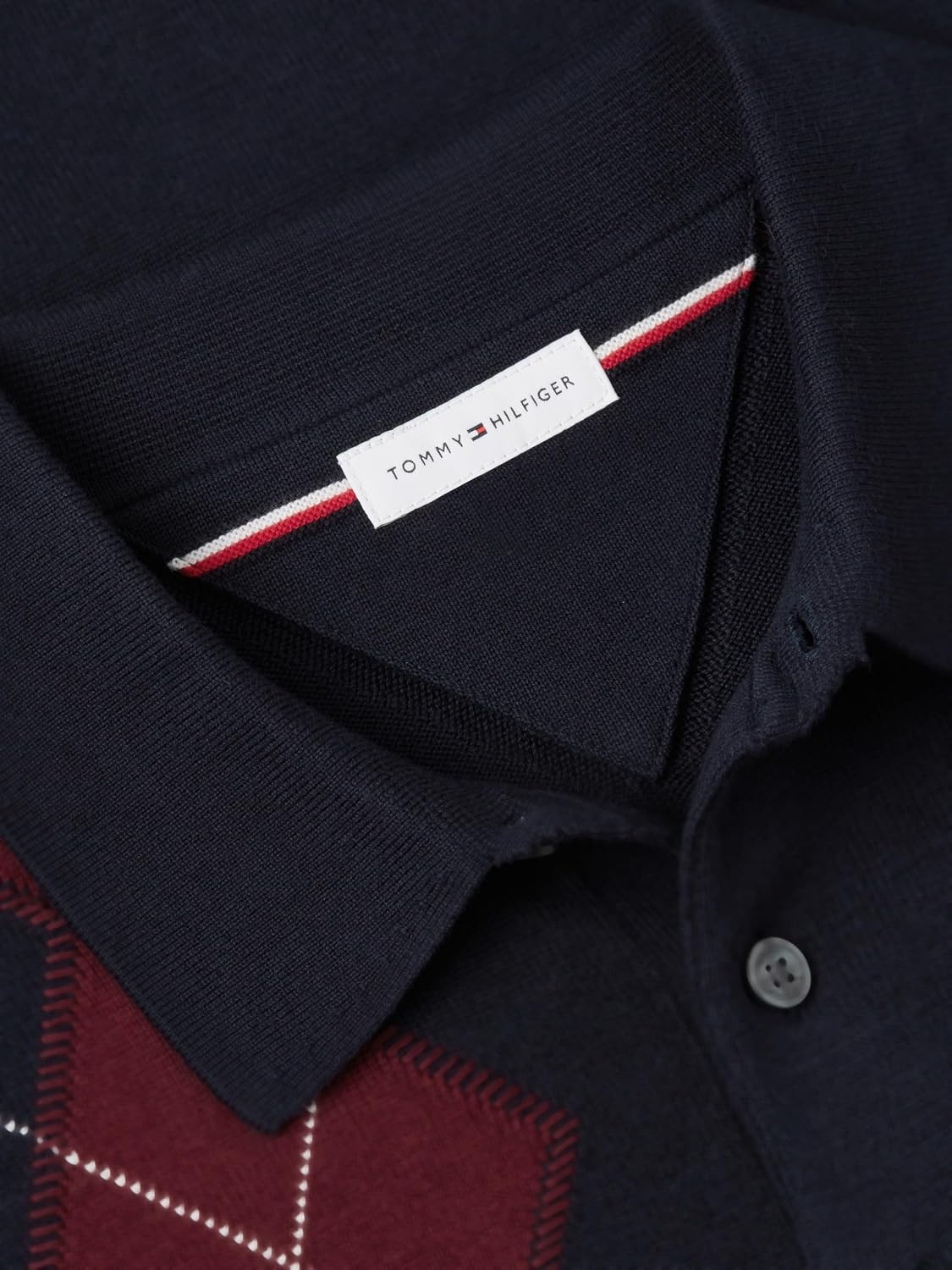 image:imageTommy Hilfiger Mens Long Sleeve Cotton Argyle Polo SweaterNavy Blue