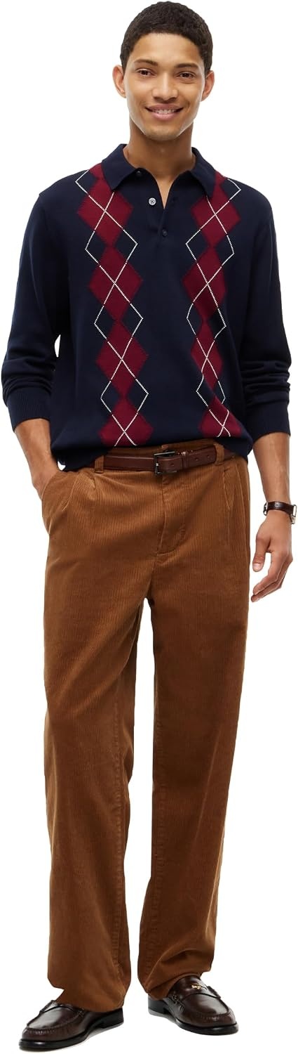 image:imageTommy Hilfiger Mens Long Sleeve Cotton Argyle Polo SweaterNavy Blue