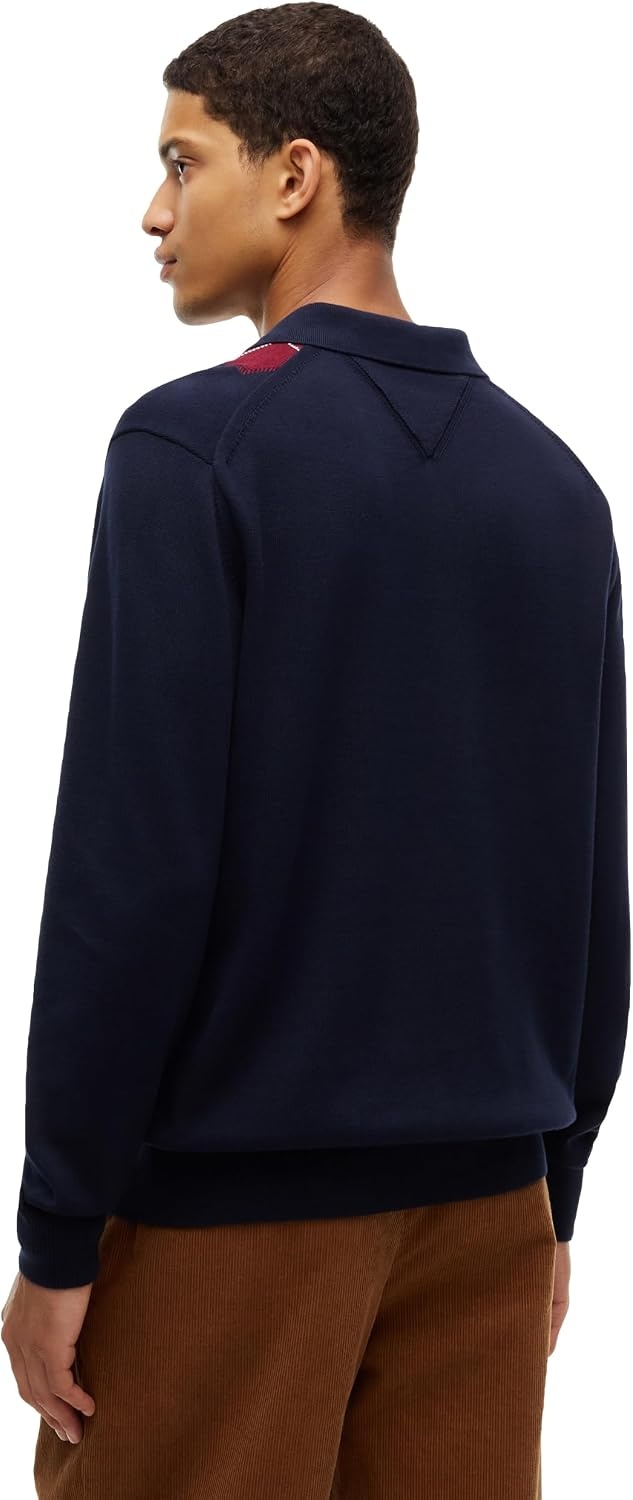 image:imageTommy Hilfiger Mens Long Sleeve Cotton Argyle Polo SweaterNavy Blue