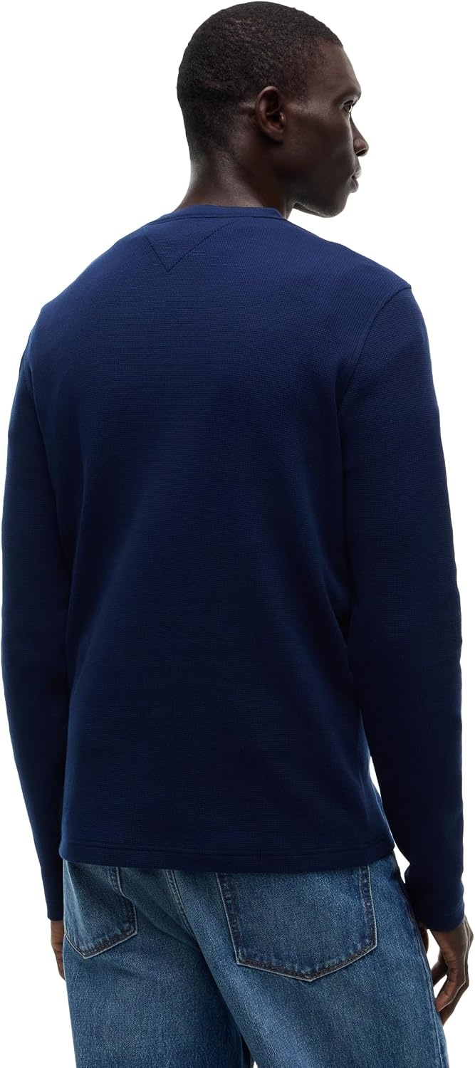 image:imageTommy Hilfiger Mens Long Sleeve Cotton Henley Shirt with StretchCarbon Navy