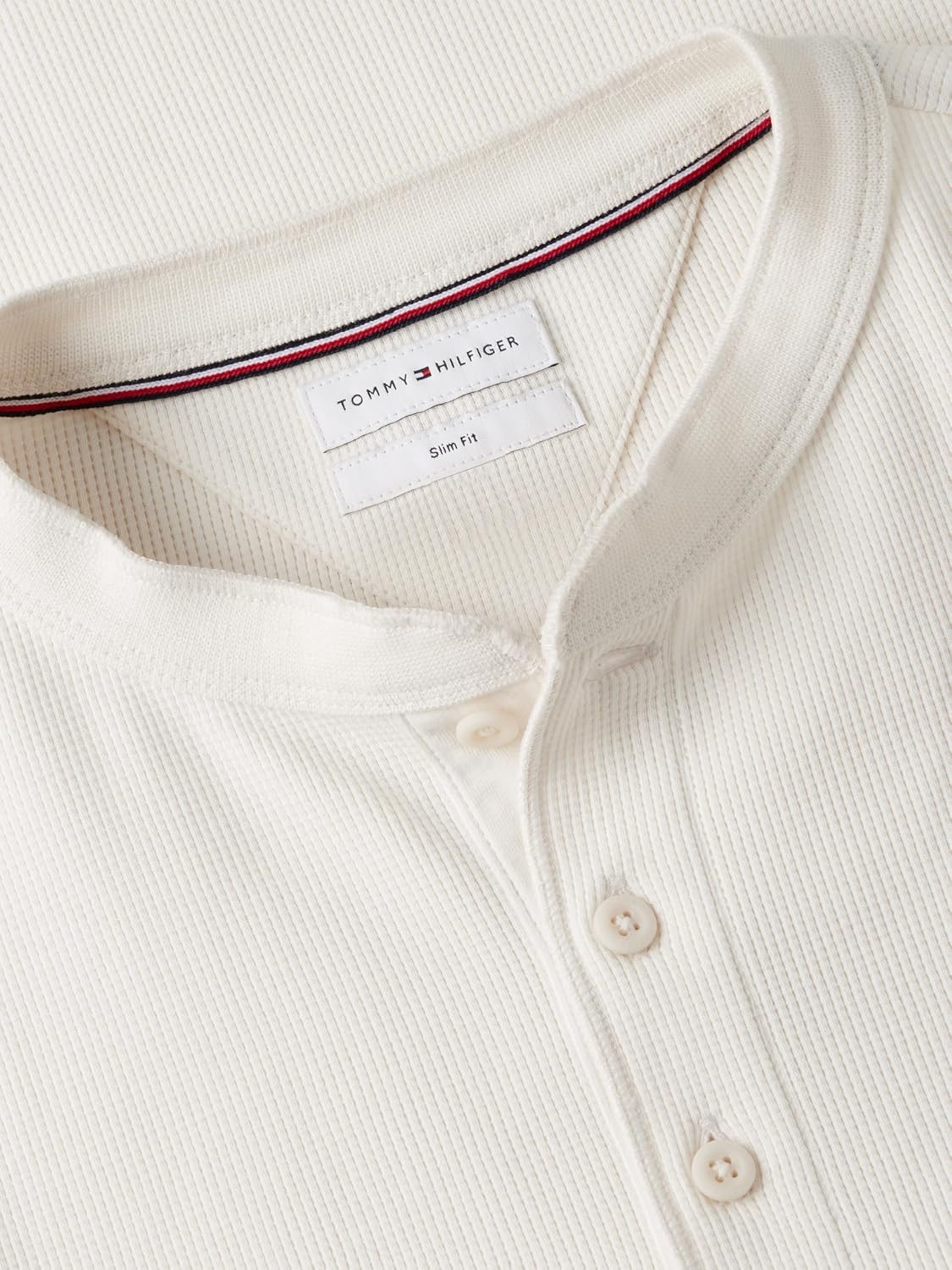 image:imageTommy Hilfiger Mens Long Sleeve Cotton Henley Shirt with StretchIvory Petal