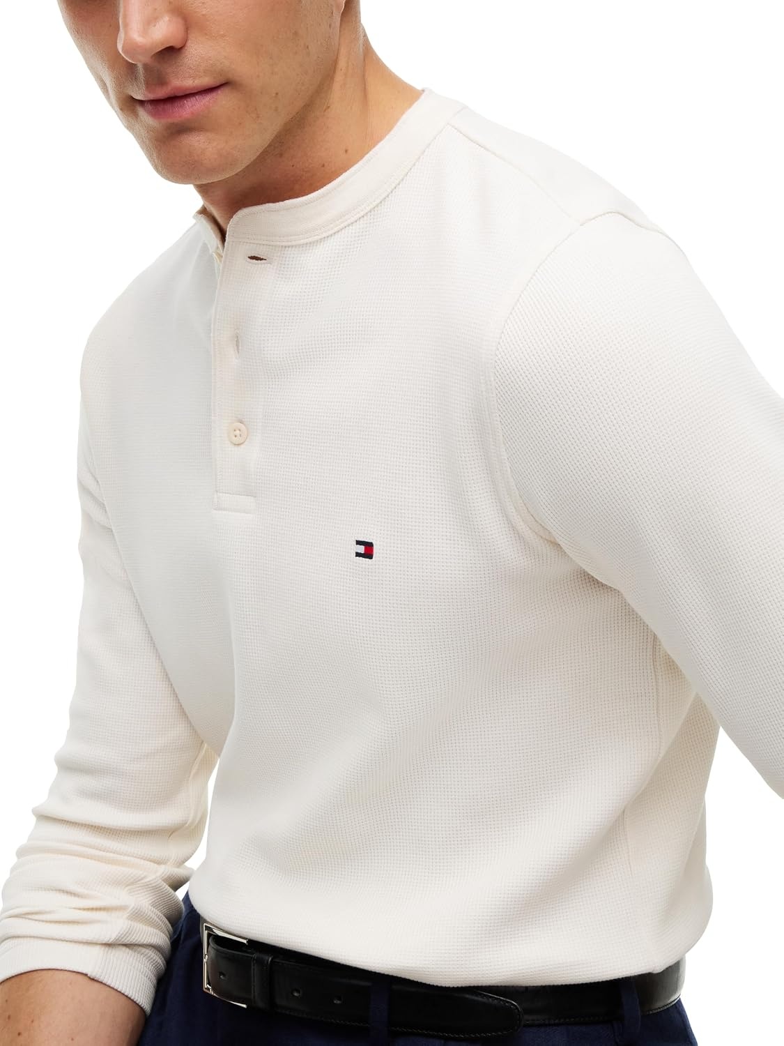 image:imageTommy Hilfiger Mens Long Sleeve Cotton Henley Shirt with StretchIvory Petal