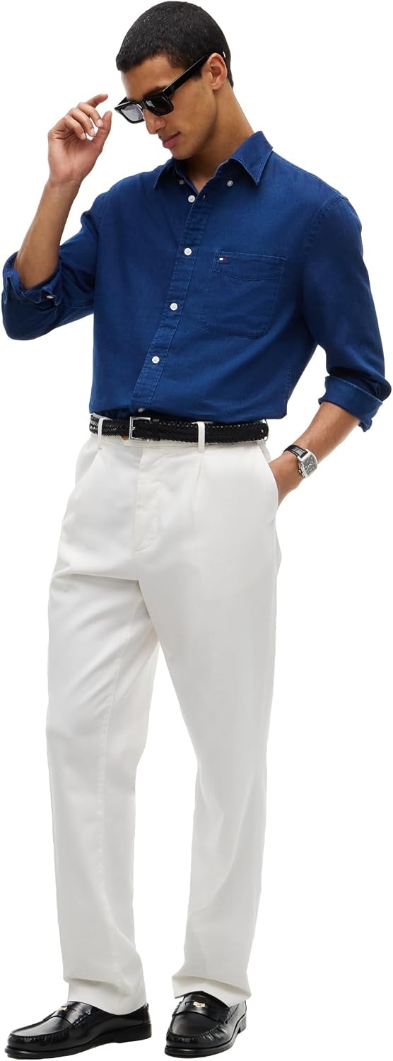 image:imageTommy Hilfiger Mens Long Sleeve Denim Shirt in Regular Fit Mens Button Down ShirtsDark Blue Chambray