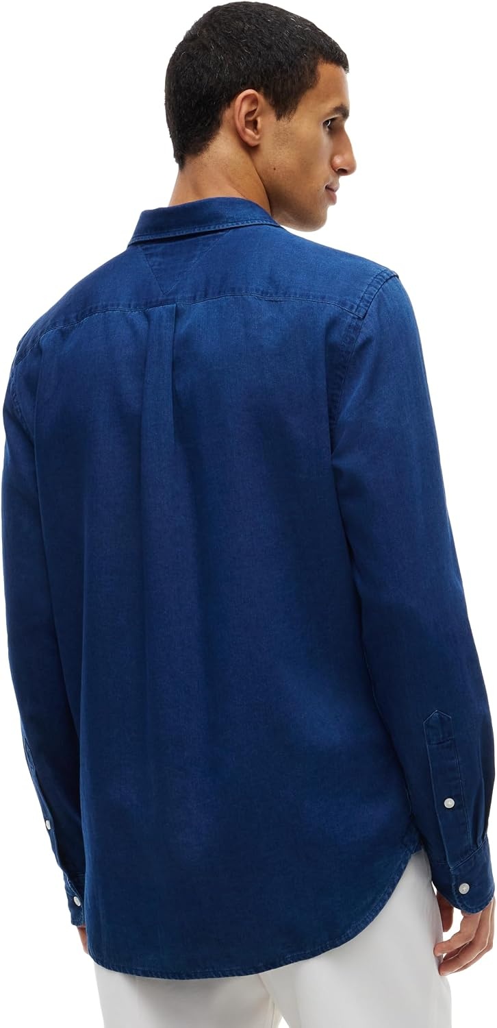 image:imageTommy Hilfiger Mens Long Sleeve Denim Shirt in Regular Fit Mens Button Down ShirtsDark Blue Chambray