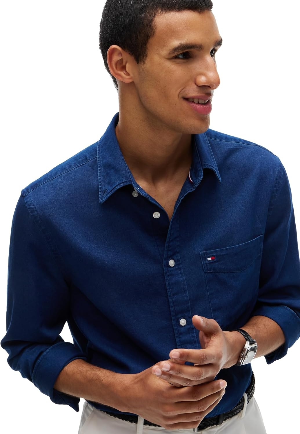 image:imageTommy Hilfiger Mens Long Sleeve Denim Shirt in Regular Fit Mens Button Down ShirtsDark Blue Chambray
