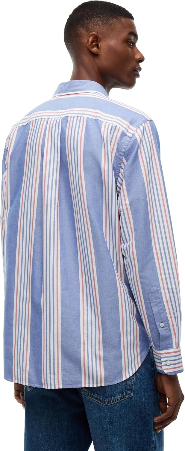 image:imageTommy Hilfiger Mens Long Sleeve Oxford Shirts Relaxed Button Down ShirtsWedge Blue Multistripe