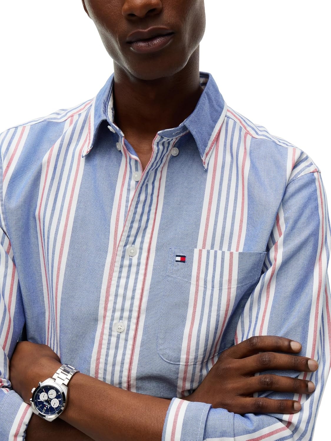 image:imageTommy Hilfiger Mens Long Sleeve Oxford Shirts Relaxed Button Down ShirtsWedge Blue Multistripe