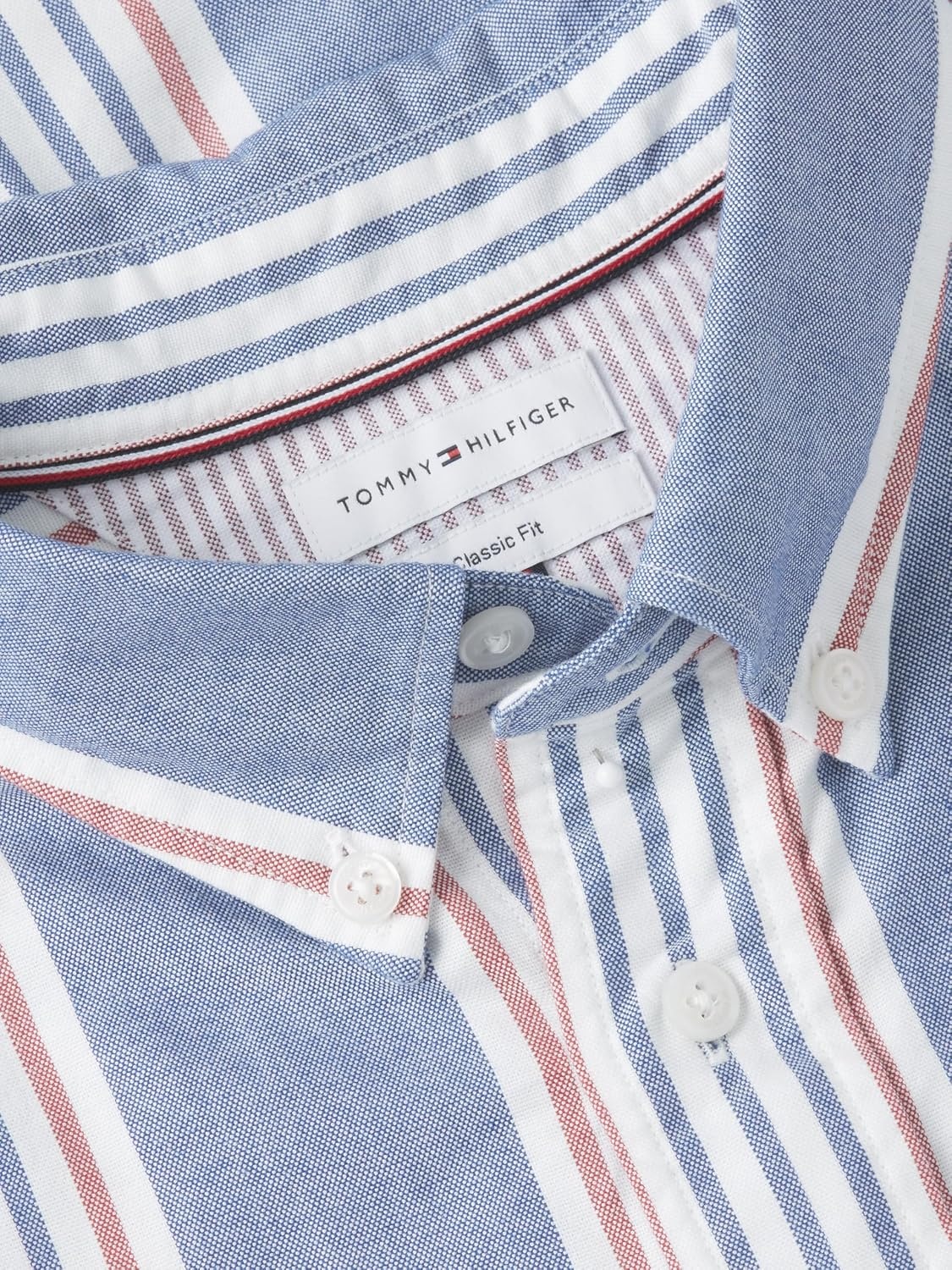 image:imageTommy Hilfiger Mens Long Sleeve Oxford Shirts Relaxed Button Down ShirtsWedge Blue Multistripe