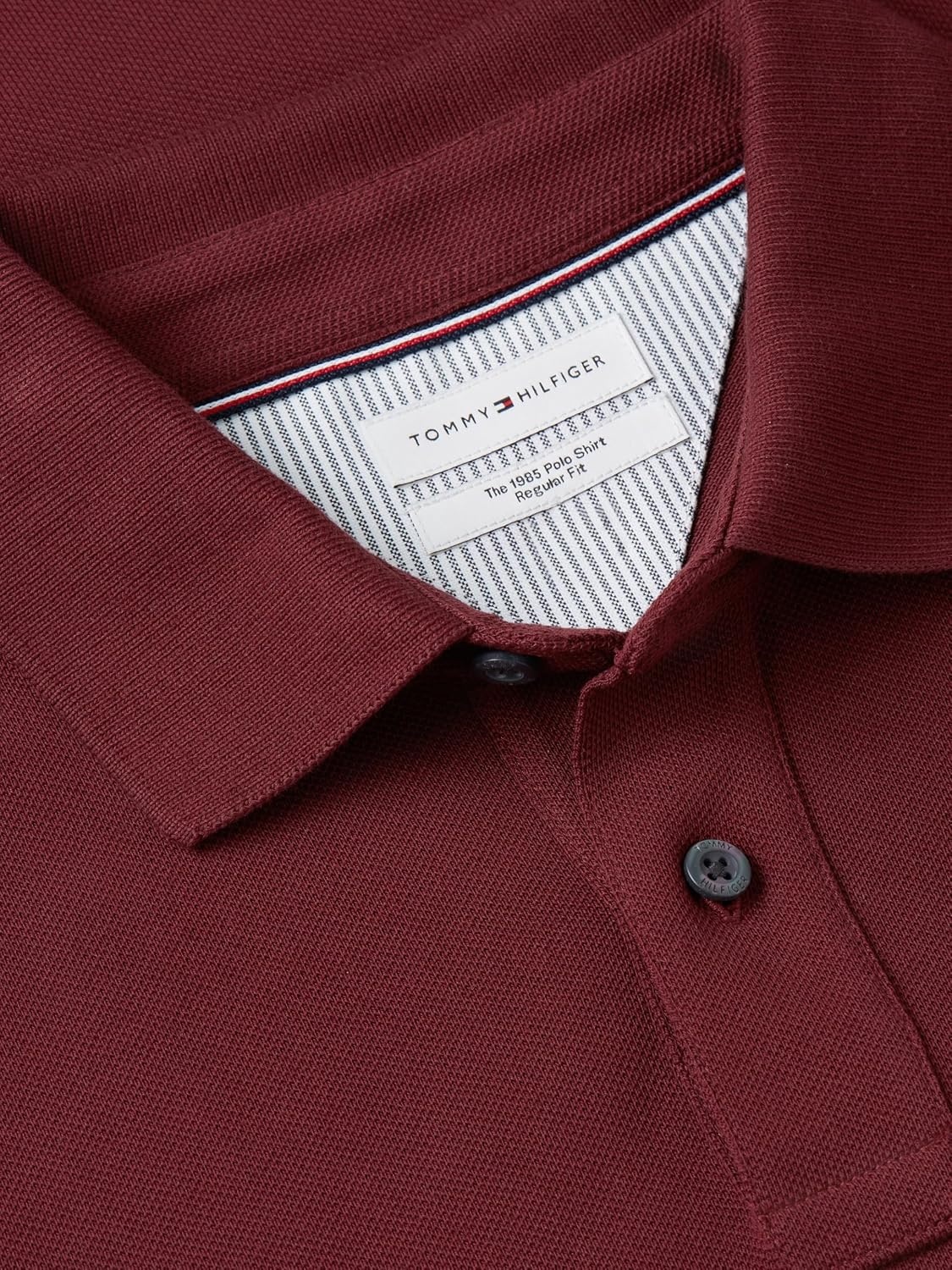image:imageTommy Hilfiger Mens Long Sleeve Polo Shirts in Regular Fit with Stretch and Organic Pique CottonBurgundy