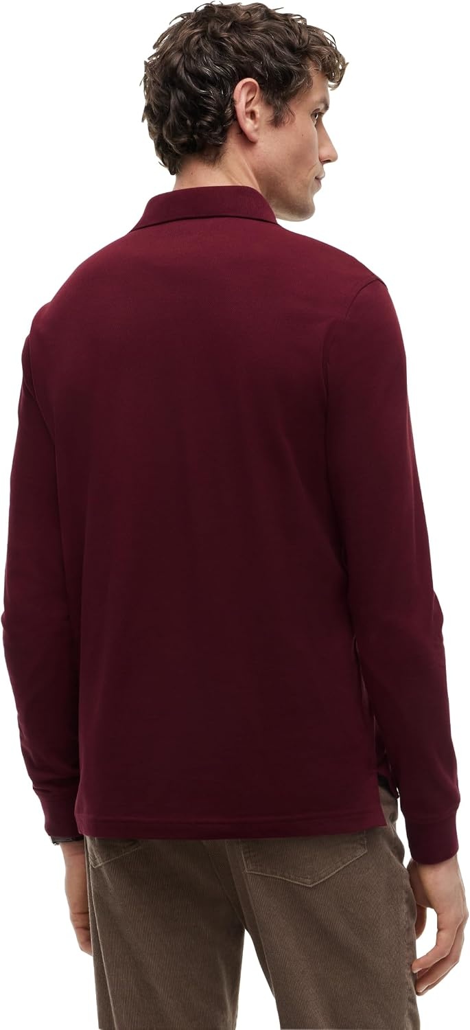 image:imageTommy Hilfiger Mens Long Sleeve Polo Shirts in Regular Fit with Stretch and Organic Pique CottonBurgundy