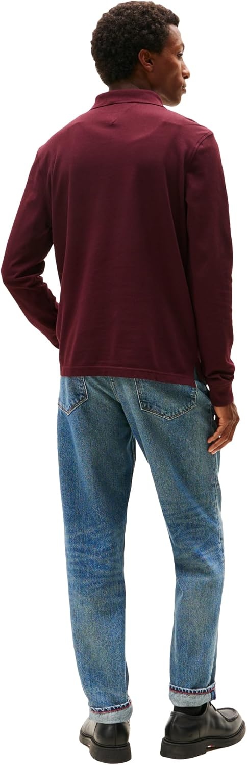 image:imageTommy Hilfiger Mens Long Sleeve Polo Shirts in Regular Fit with Stretch and Organic Pique CottonDeep Burgundy