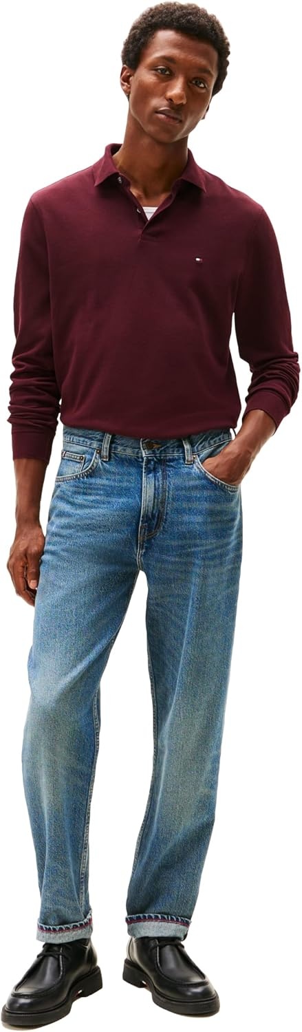 image:imageTommy Hilfiger Mens Long Sleeve Polo Shirts in Regular Fit with Stretch and Organic Pique CottonDeep Burgundy