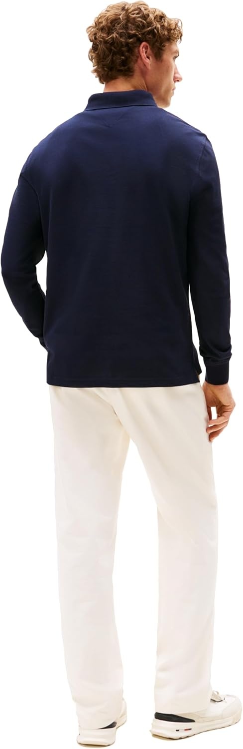 image:imageTommy Hilfiger Mens Long Sleeve Polo Shirts in Regular Fit with Stretch and Organic Pique CottonDesert Sky