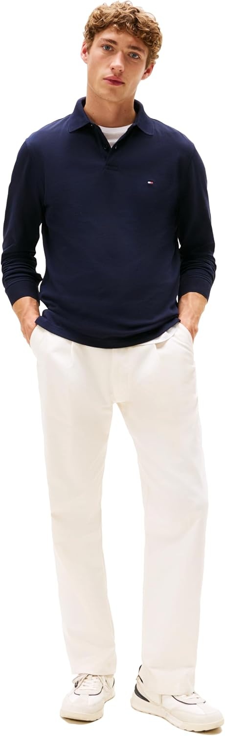image:imageTommy Hilfiger Mens Long Sleeve Polo Shirts in Regular Fit with Stretch and Organic Pique CottonDesert Sky