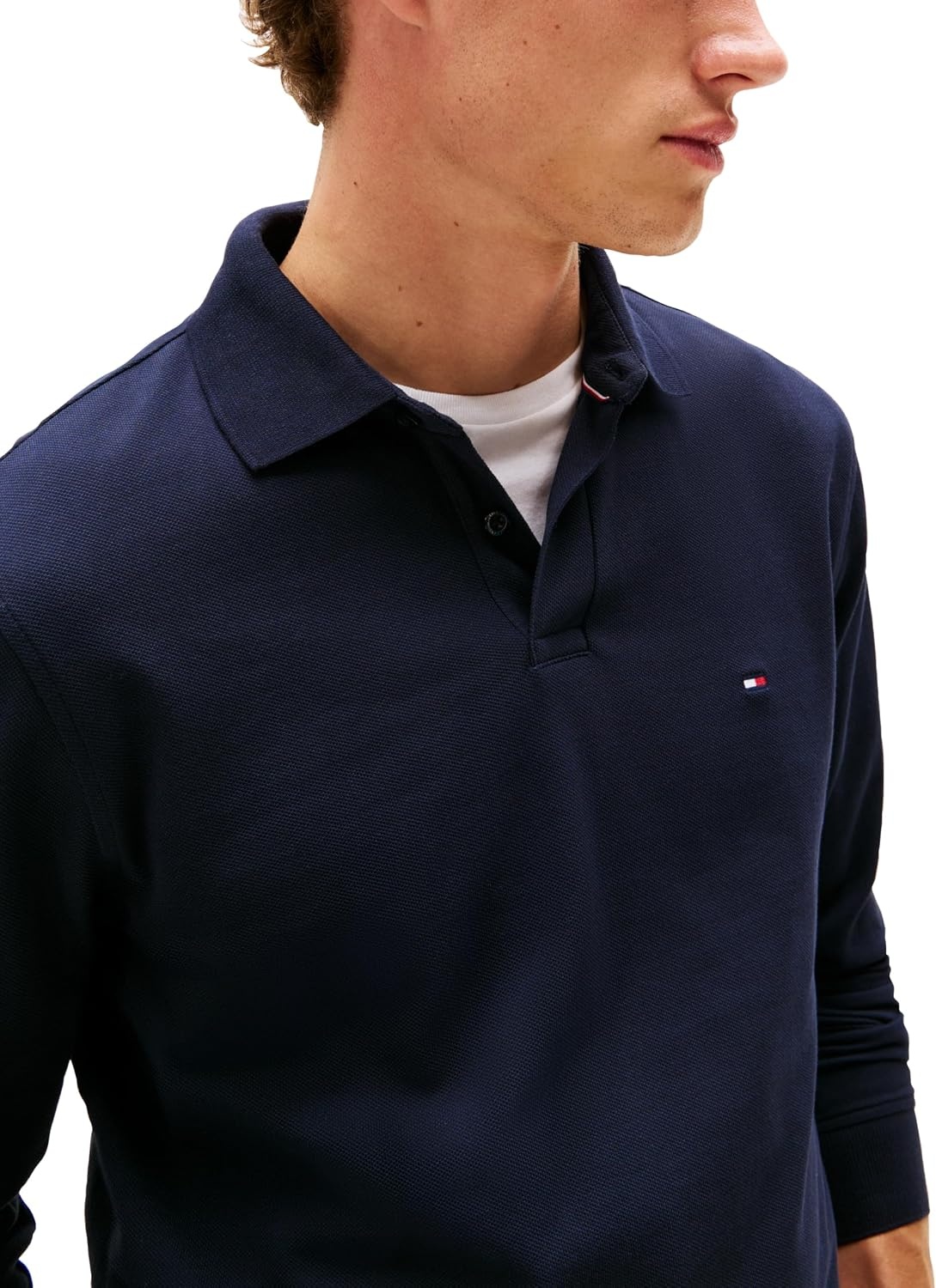 image:imageTommy Hilfiger Mens Long Sleeve Polo Shirts in Regular Fit with Stretch and Organic Pique CottonDesert Sky