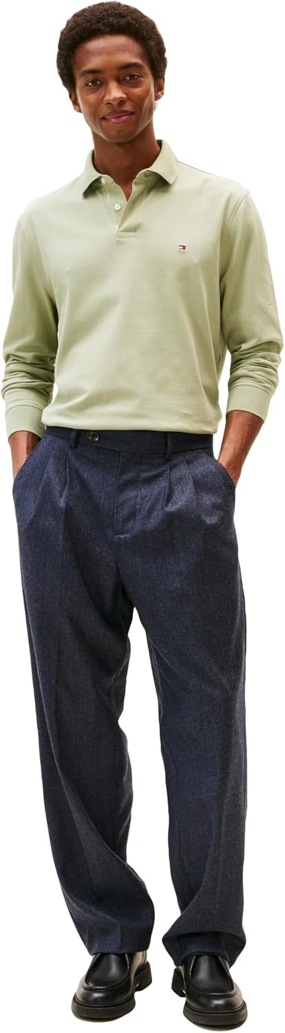 image:imageTommy Hilfiger Mens Long Sleeve Polo Shirts in Regular Fit with Stretch and Organic Pique CottonEarth Sage