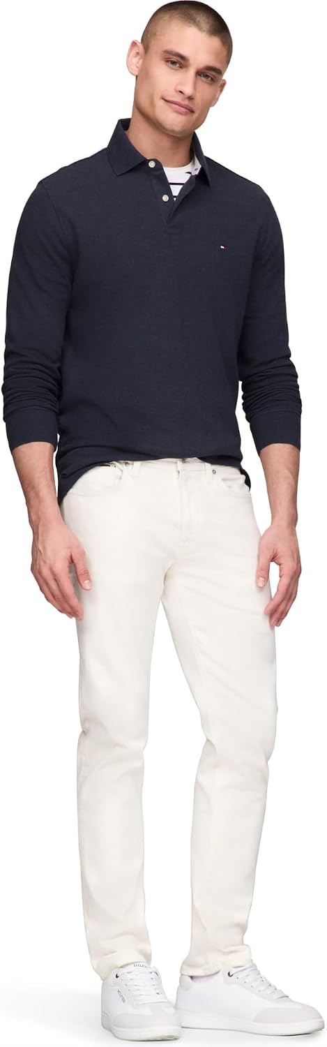 image:imageTommy Hilfiger Mens Long Sleeve Polo Shirts in Regular Fit with Stretch and Organic Pique CottonFaded Indigo Heather