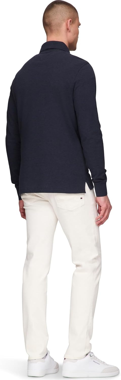 image:imageTommy Hilfiger Mens Long Sleeve Polo Shirts in Regular Fit with Stretch and Organic Pique CottonFaded Indigo Heather