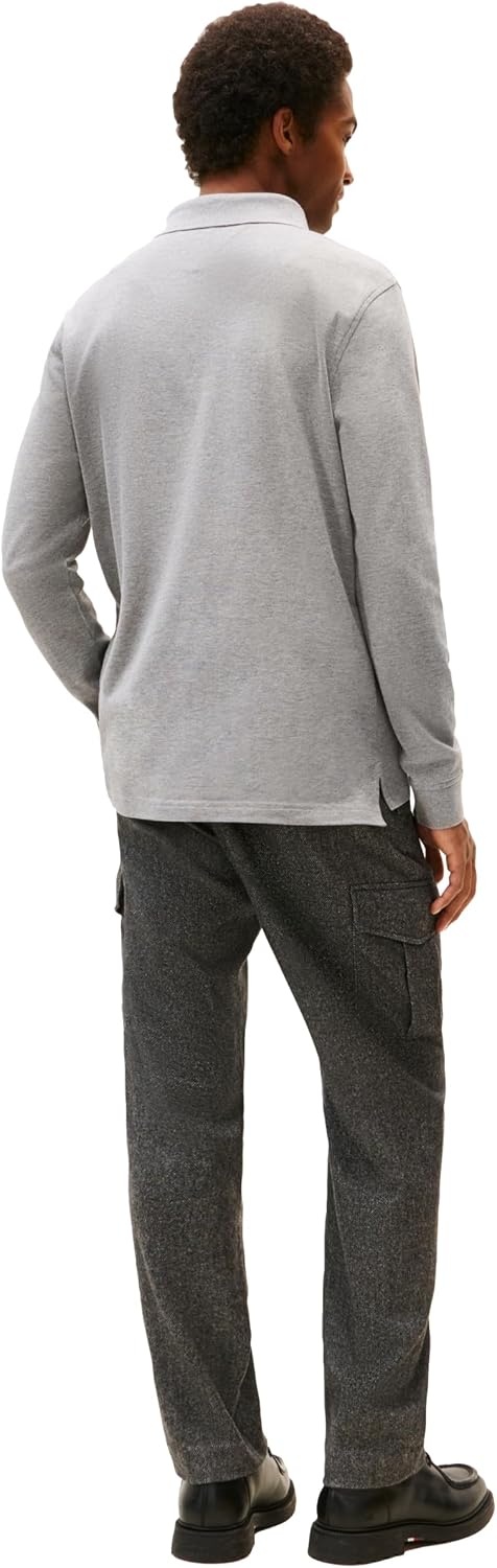 image:imageTommy Hilfiger Mens Long Sleeve Polo Shirts in Regular Fit with Stretch and Organic Pique CottonMedium Grey Heather