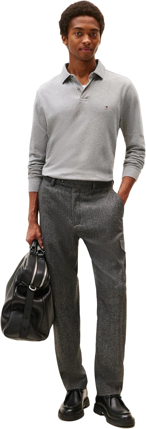 image:imageTommy Hilfiger Mens Long Sleeve Polo Shirts in Regular Fit with Stretch and Organic Pique CottonMedium Grey Heather