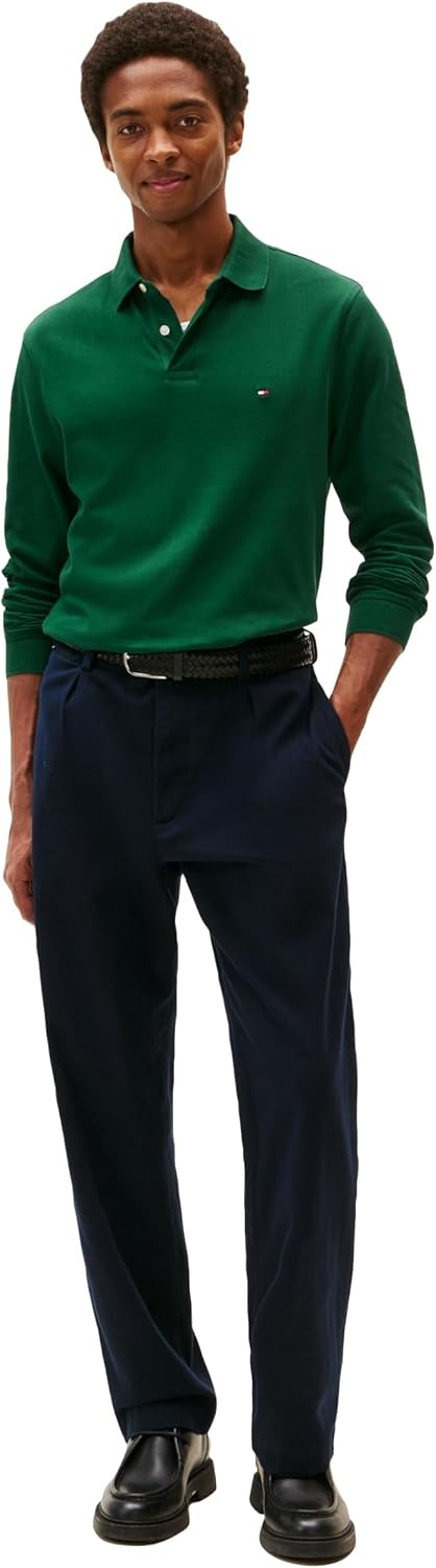 image:imageTommy Hilfiger Mens Long Sleeve Polo Shirts in Regular Fit with Stretch and Organic Pique CottonOrnamental Green