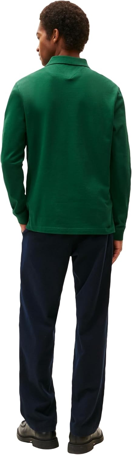 image:imageTommy Hilfiger Mens Long Sleeve Polo Shirts in Regular Fit with Stretch and Organic Pique CottonOrnamental Green