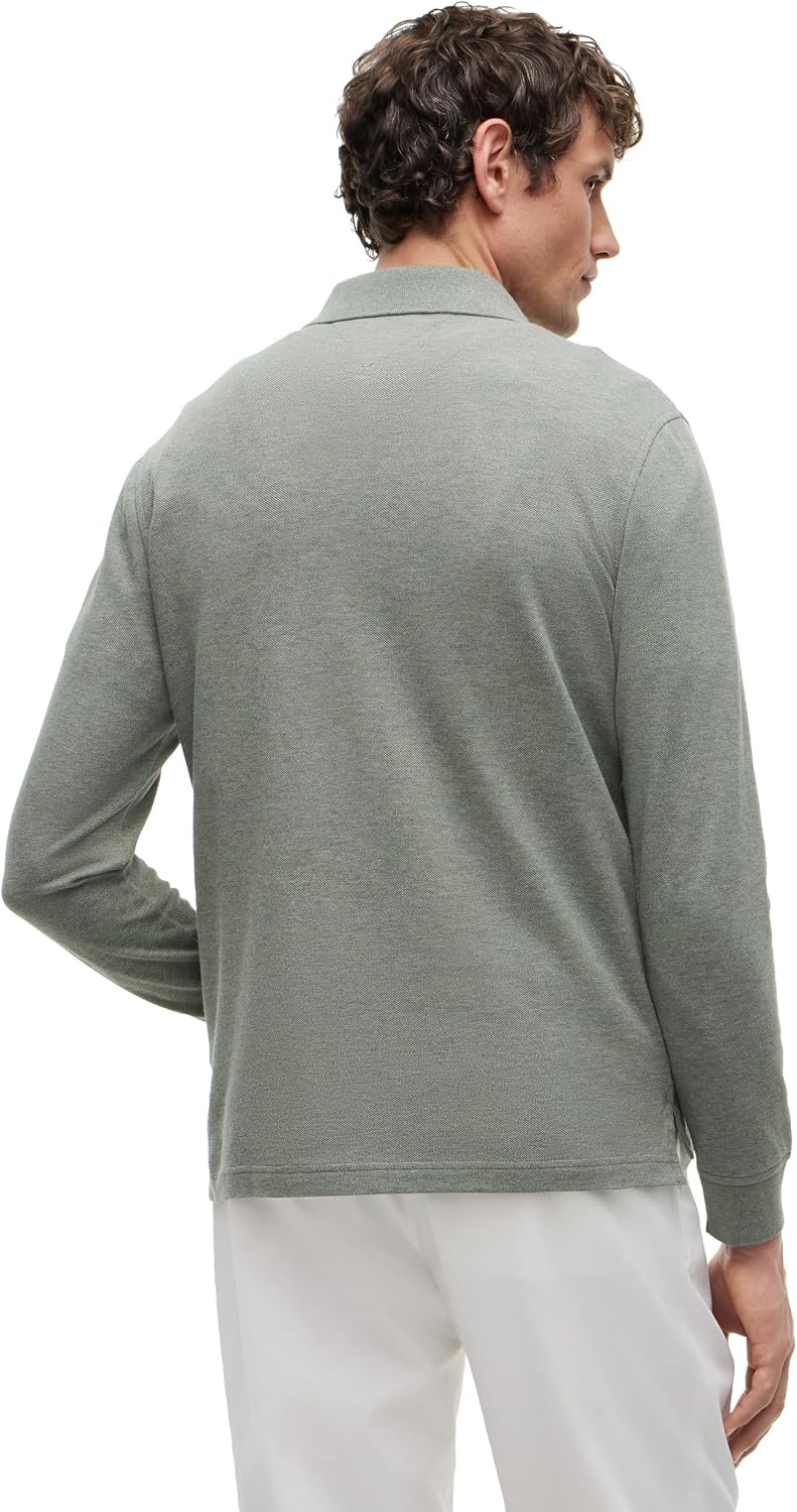 image:imageTommy Hilfiger Mens Long Sleeve Polo Shirts in Regular Fit with Stretch and Organic Pique CottonPlatinum Olive Heather