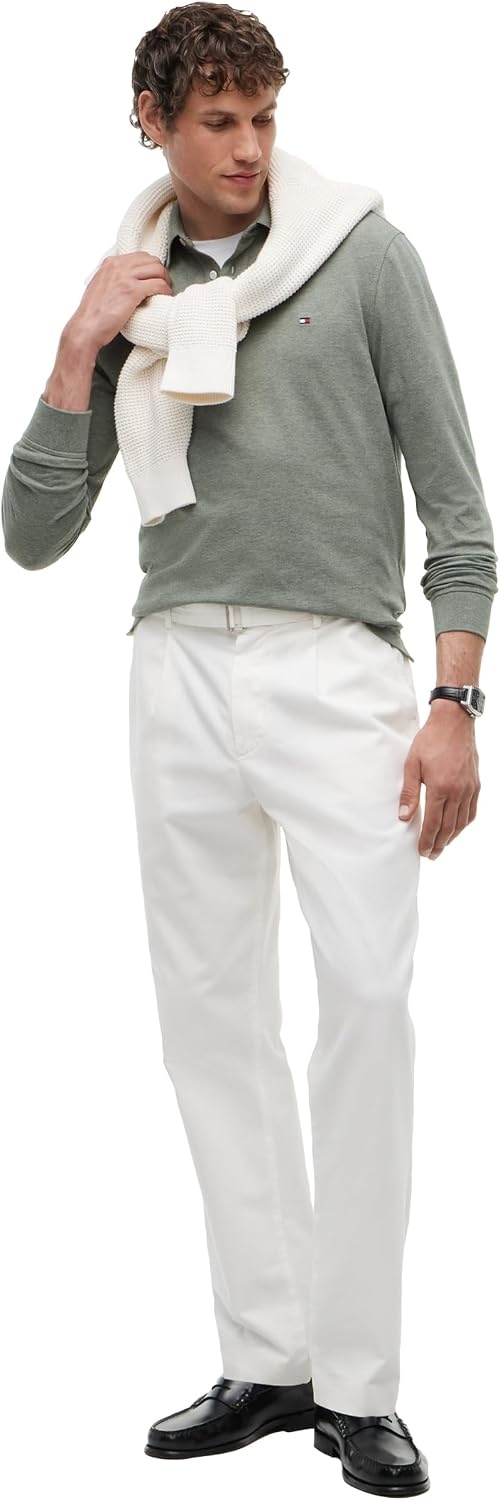 image:imageTommy Hilfiger Mens Long Sleeve Polo Shirts in Regular Fit with Stretch and Organic Pique CottonPlatinum Olive Heather