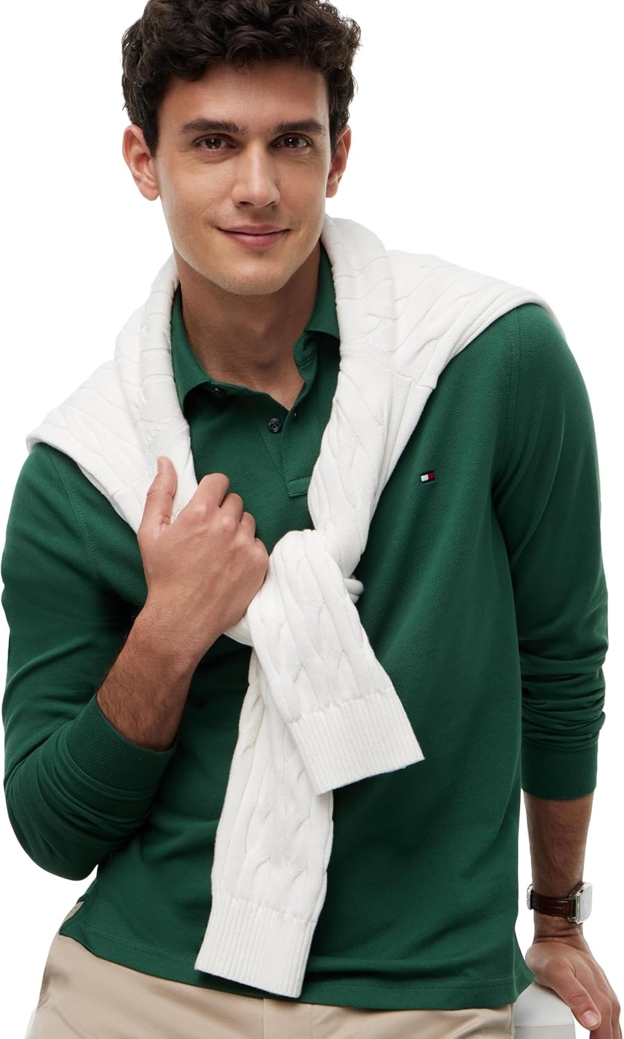 image:imageTommy Hilfiger Mens Long Sleeve Polo Shirts in Regular Fit with Stretch and Organic Pique CottonStreet Green
