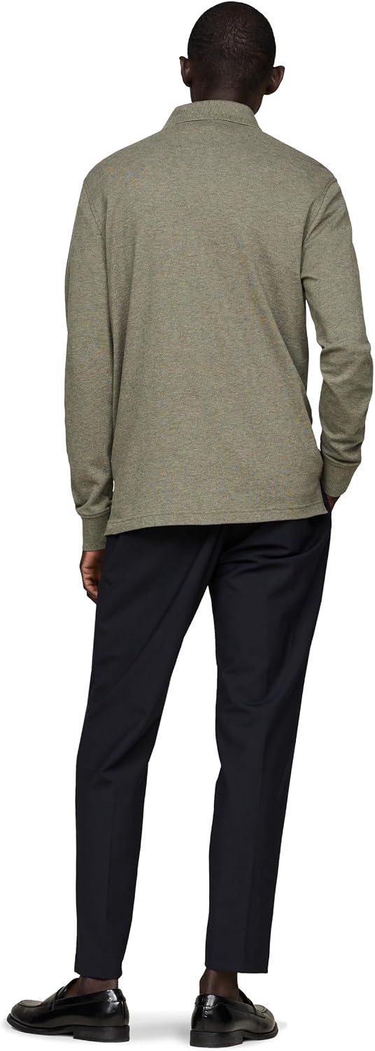 image:imageTommy Hilfiger Mens Long Sleeve Polo Shirts in Regular Fit with Stretch and Organic Pique CottonUtility Olive Heather