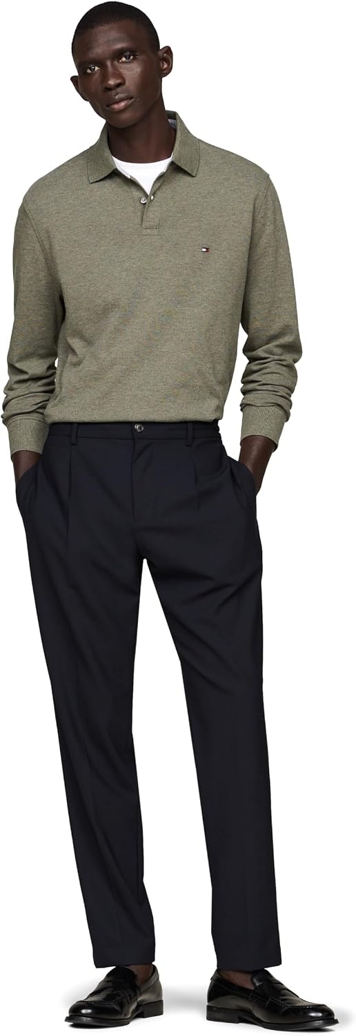 image:imageTommy Hilfiger Mens Long Sleeve Polo Shirts in Regular Fit with Stretch and Organic Pique CottonUtility Olive Heather