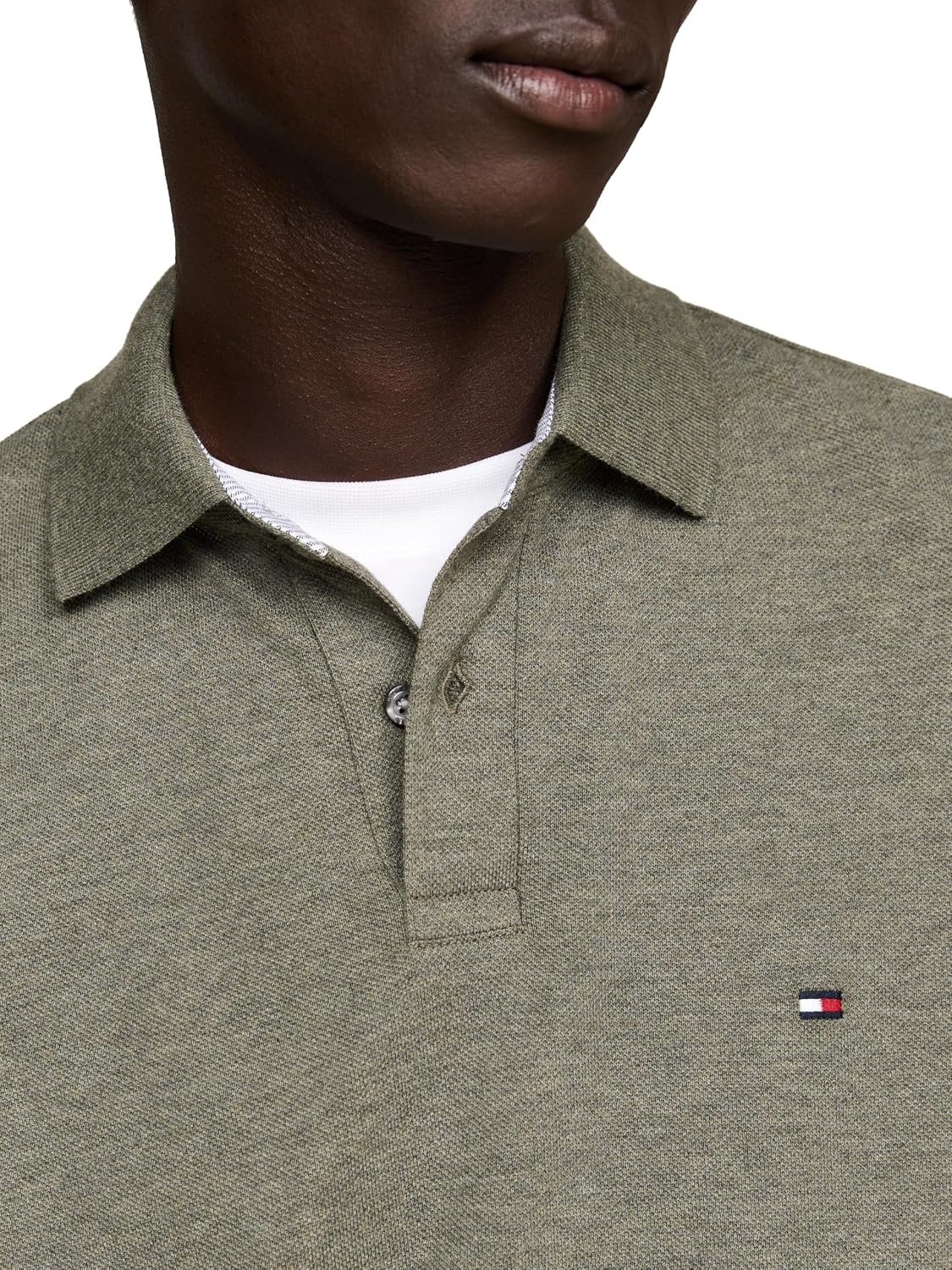 image:imageTommy Hilfiger Mens Long Sleeve Polo Shirts in Regular Fit with Stretch and Organic Pique CottonUtility Olive Heather