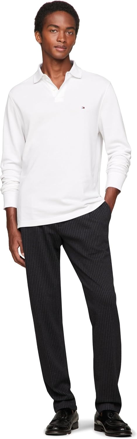 image:imageTommy Hilfiger Mens Long Sleeve Polo Shirts in Regular Fit with Stretch and Organic Pique CottonWhite