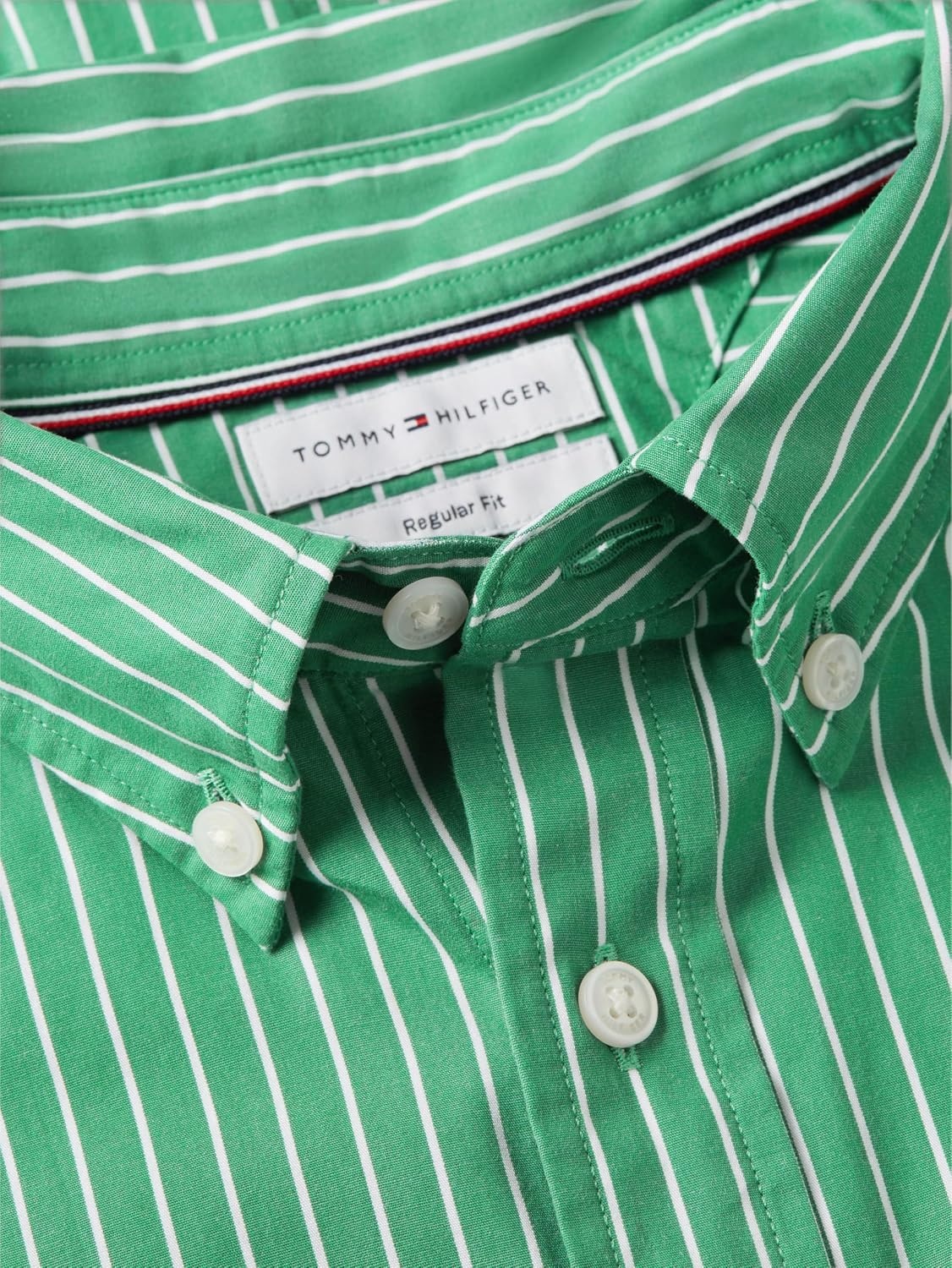 image:imageTommy Hilfiger Mens Long Sleeve Poplin Shirts in Regular Fit Mens Button Down Shirts Also Available in Big and TallAlaskan Green Stripe