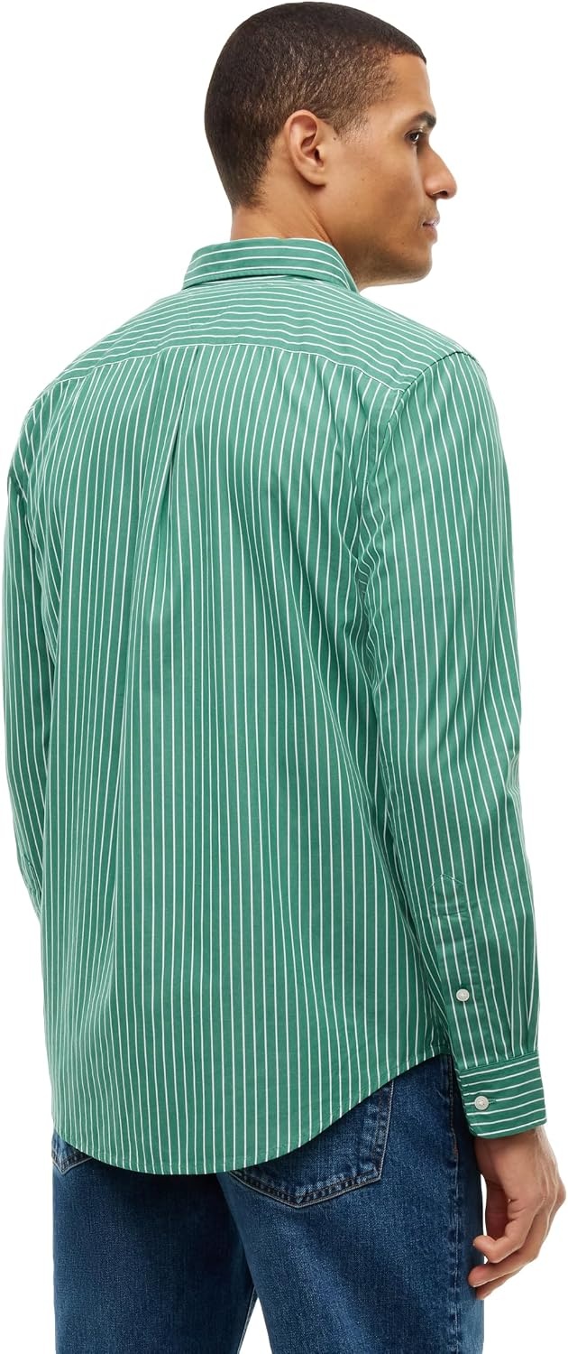 image:imageTommy Hilfiger Mens Long Sleeve Poplin Shirts in Regular Fit Mens Button Down Shirts Also Available in Big and TallAlaskan Green Stripe