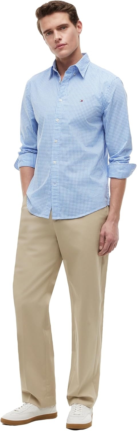 image:imageTommy Hilfiger Mens Long Sleeve Poplin Shirts in Regular Fit Mens Button Down Shirts Also Available in Big and TallBlue Spell Check