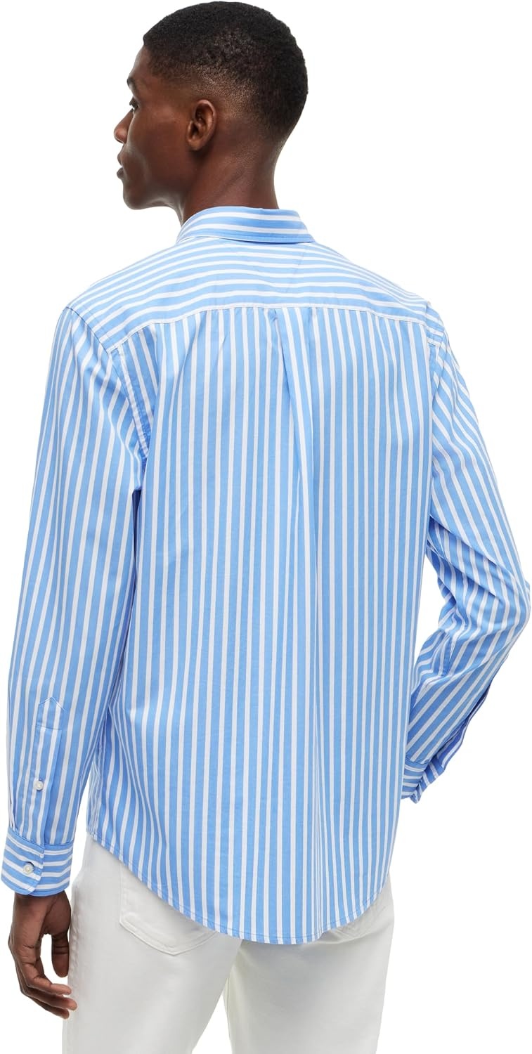 image:imageTommy Hilfiger Mens Long Sleeve Poplin Shirts in Regular Fit Mens Button Down Shirts Also Available in Big and TallBlue Spell Stripe