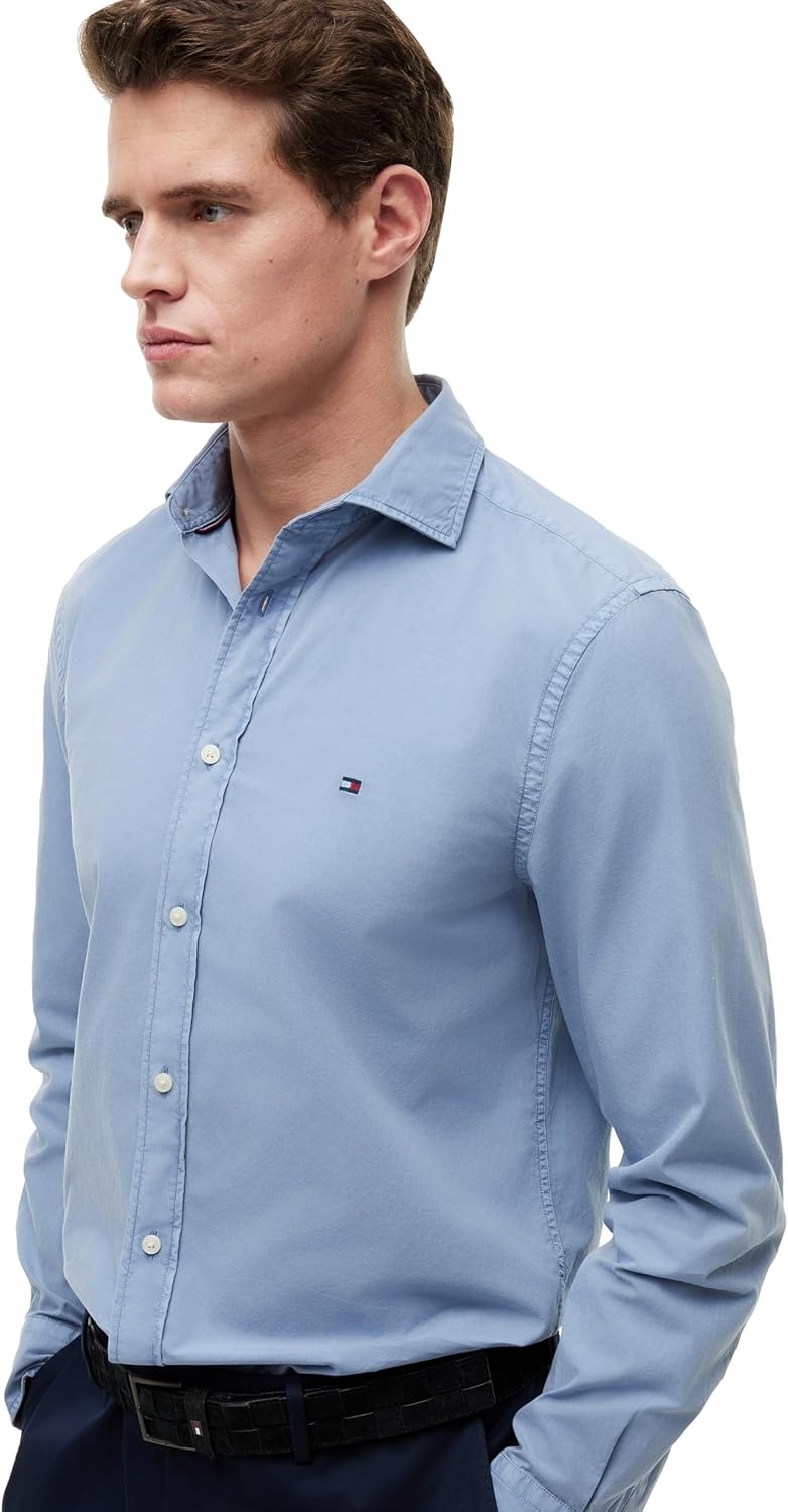 image:imageTommy Hilfiger Mens Long Sleeve Poplin Shirts in Regular Fit Mens Button Down Shirts Also Available in Big and TallBrisk Blue