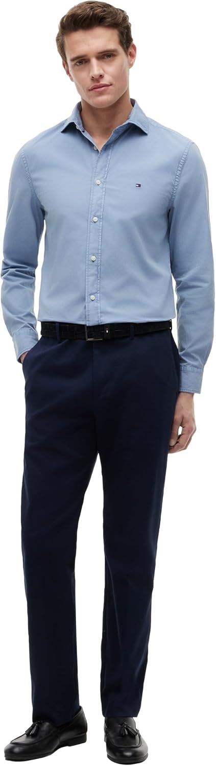 image:imageTommy Hilfiger Mens Long Sleeve Poplin Shirts in Regular Fit Mens Button Down Shirts Also Available in Big and TallBrisk Blue