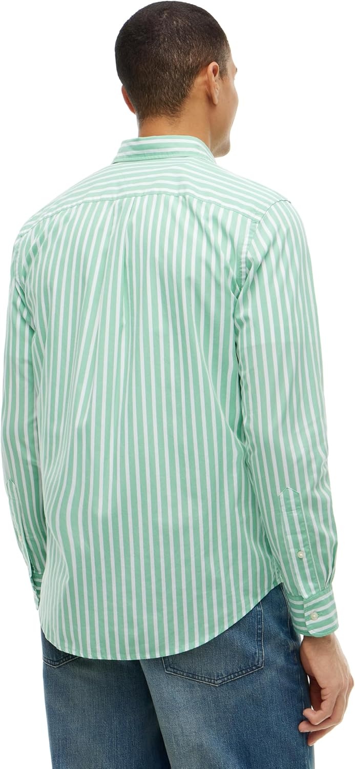 image:imageTommy Hilfiger Mens Long Sleeve Poplin Shirts in Regular Fit Mens Button Down Shirts Also Available in Big and TallCut Grass Stripe