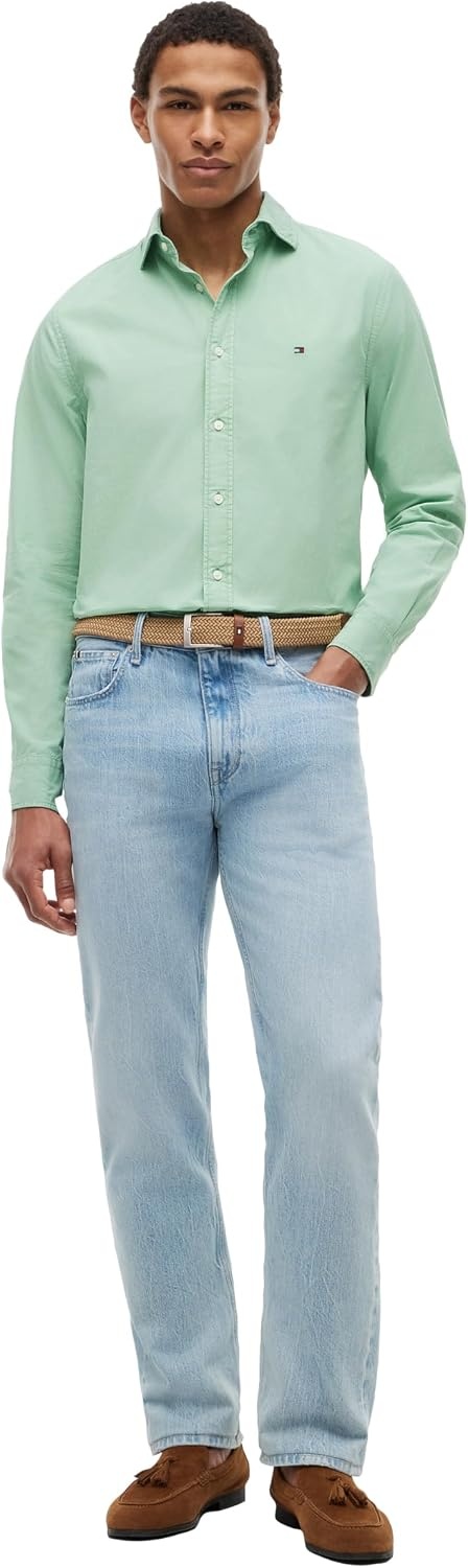 image:imageTommy Hilfiger Mens Long Sleeve Poplin Shirts in Regular Fit Mens Button Down Shirts Also Available in Big and TallCut Grass